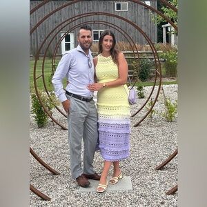 Crotchet knit ombré dress from Maje, yellow and purple gradient